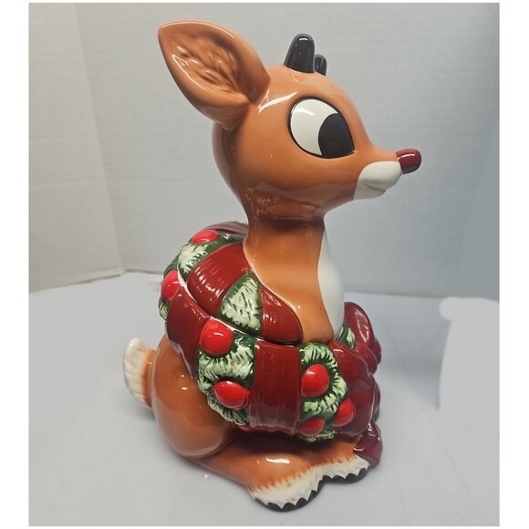 Rudolph the Red Nosed Reindeer Large Ceramic Cookie Jar Enesco 2001 - Picture 6 of 8
